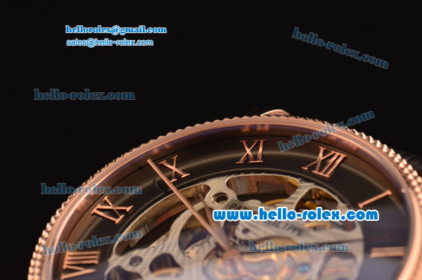 Patek Philippe Grand Complications Asia 3836 Automatic Rose Gold Case with Black Leather Strap Skeleton Dial Roman Markers - Click Image to Close